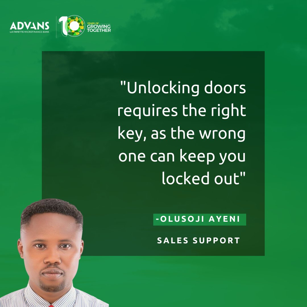 AdvansNigeria's tweet image. Just like every door needs the right key, success demands the perfect fit. 🚪 Don't let the wrong key hold you back—discover the key that opens doors to your dreams! 💼💫

#UnlockSuccess #FindYourKey #UnleashPotential"