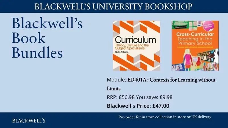 BlackwellsAbdn's tweet photo. Calling all Education students. Now available to pre-order for collection at the start of term (Or earlier if already in Aberdeen) is amazing discounted book bundles for your courses or in some cases the full term reading for your degree. 

https://t.co/ldRzcdKUkH https://t.co/azRTW0tdbJ