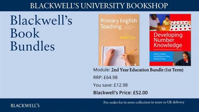 BlackwellsAbdn's tweet photo. Calling all Education students. Now available to pre-order for collection at the start of term (Or earlier if already in Aberdeen) is amazing discounted book bundles for your courses or in some cases the full term reading for your degree. 

https://t.co/ldRzcdKUkH https://t.co/azRTW0tdbJ