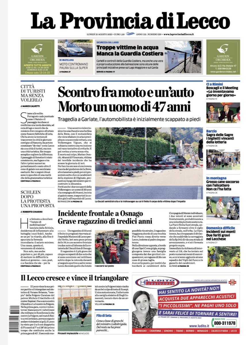 La #primapagina della Provincia di Lecco in edicola. Buona lettura e buona giornata.