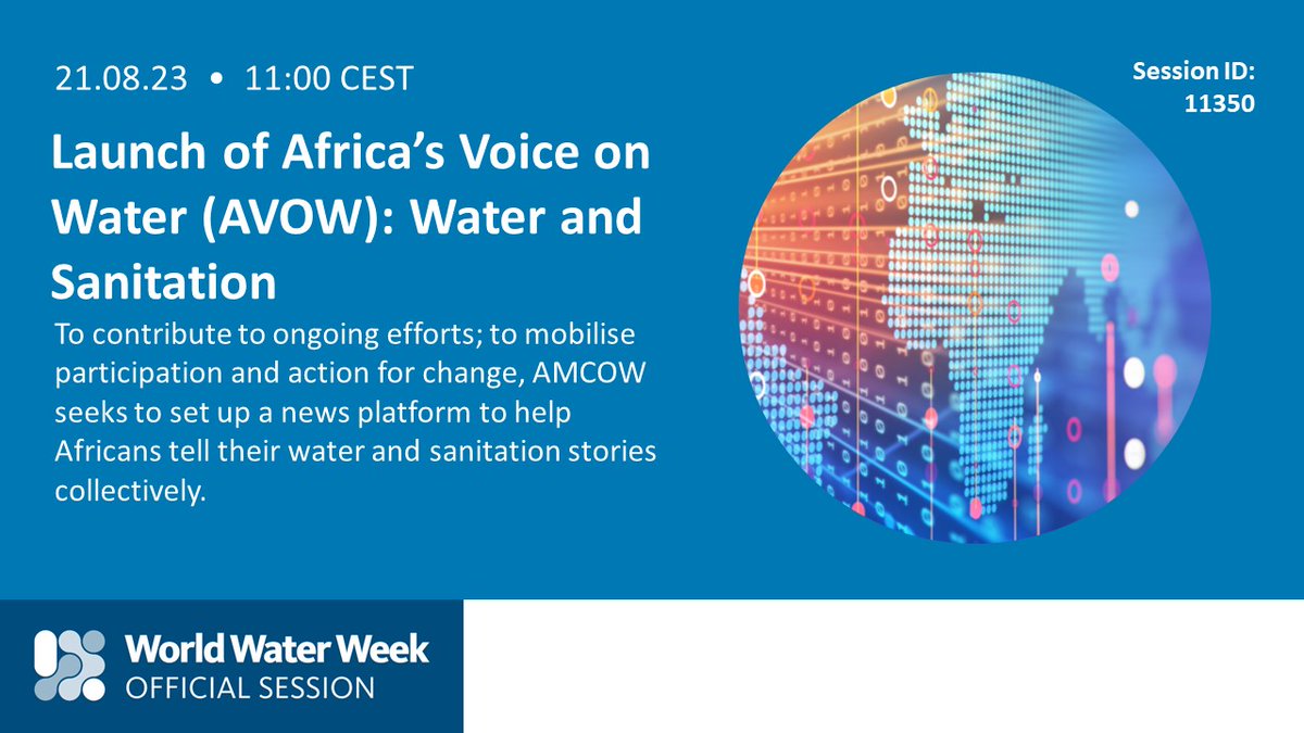 Tune in to the first Africa Focus session 🌍 

These sessions explore the impacts of #ClimateChange, #WASH issues, and other crucial water topics across Africa. Programme developed by <a href="/amcowafrica/">AMCOW</a>. 

Find the sessions on the digital platform homepage ➡️ bit.ly/43GeKrV