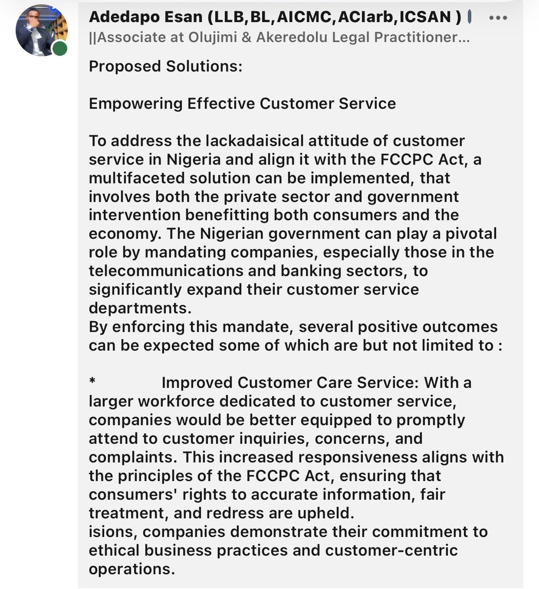 ESANesq's tweet photo. OVERCOMING LACKADAISICAL CUSTOMER SERVICE ATTITUDES IN THE BANKING AND COMMUNICATION SECTOR IN NIGERIA .

ADEDAPO ESAN (AICMC, ACiarb)

https://t.co/SyEbPO1Hvv https://t.co/7s7a5ggADR