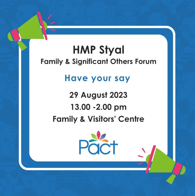 prisonadvice's tweet photo. Help us provide you a better service at HMP Styal - Join us at the Visitors' Centre on 29 August at 1 pm. Your voice matters.
#PrisonersFamilies
#PrisonSupport https://t.co/XmuEfysGpE