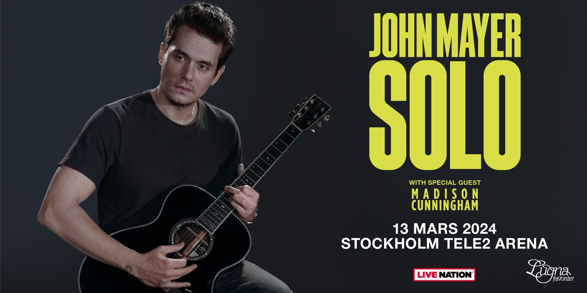 Den 13 mars tar John Mayer med sin hyllade soloturné SOLO till Tele2 Arena i Stockholm! Biljetter släpps på fredag 25 aug 10:00 via LiveNation.se