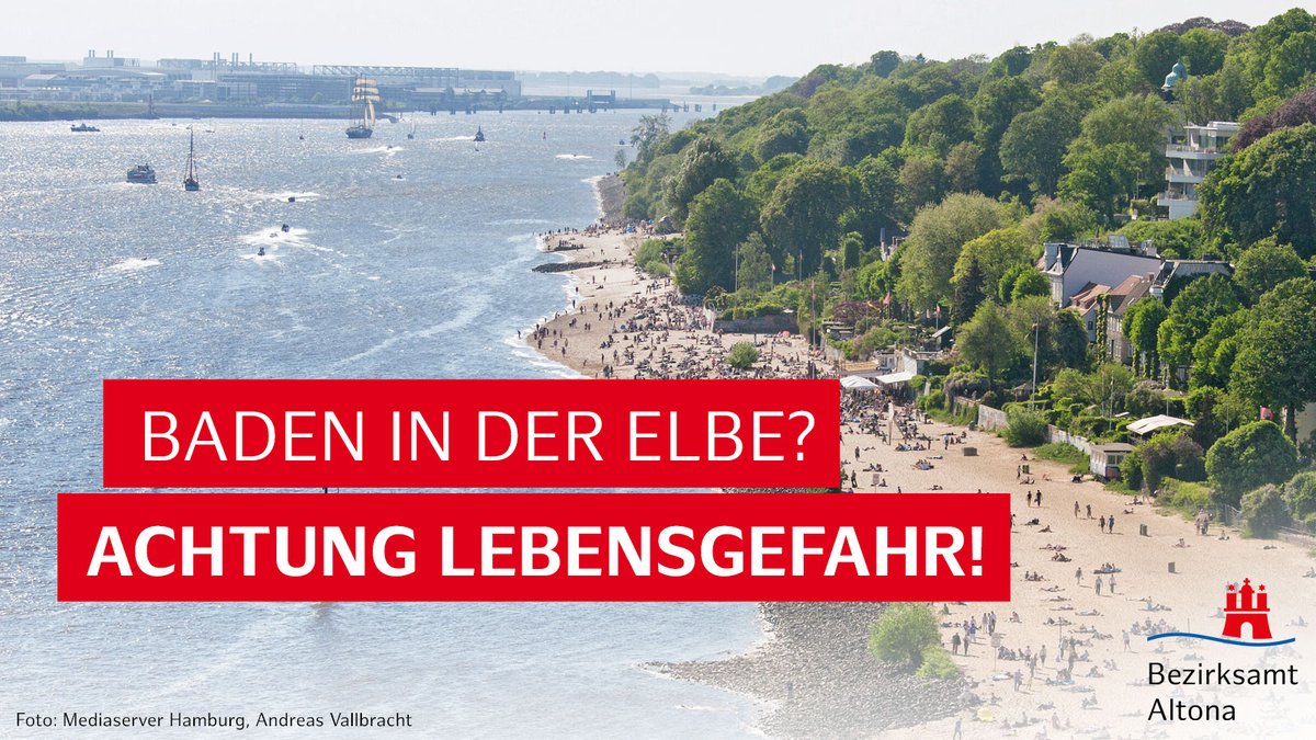 Die Elbe ist kein Badegewässer! 🏊🏽‍♀️🛑
• starke Strömungen
• bakterielle Belastung
• erschwerte Rettungsbedingungen
Alle Informationen: hamburg.de/elbe-kein-bade…