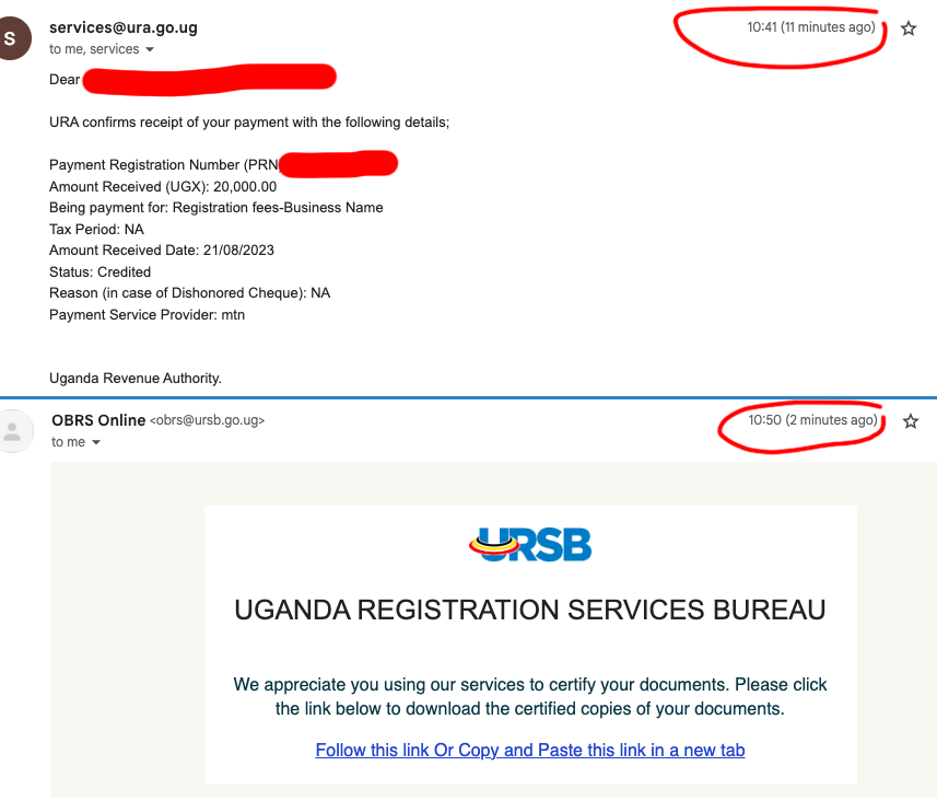 I paid 20k to certify my company document and I received the certified copy in under 10 minutes.  This is the power of digitalisation.  Thanks to @URSBHQ, @Mercykains @MoICT_Ug and @NITAUganda1. #DigitizeUg #UGDigitalRoadmap