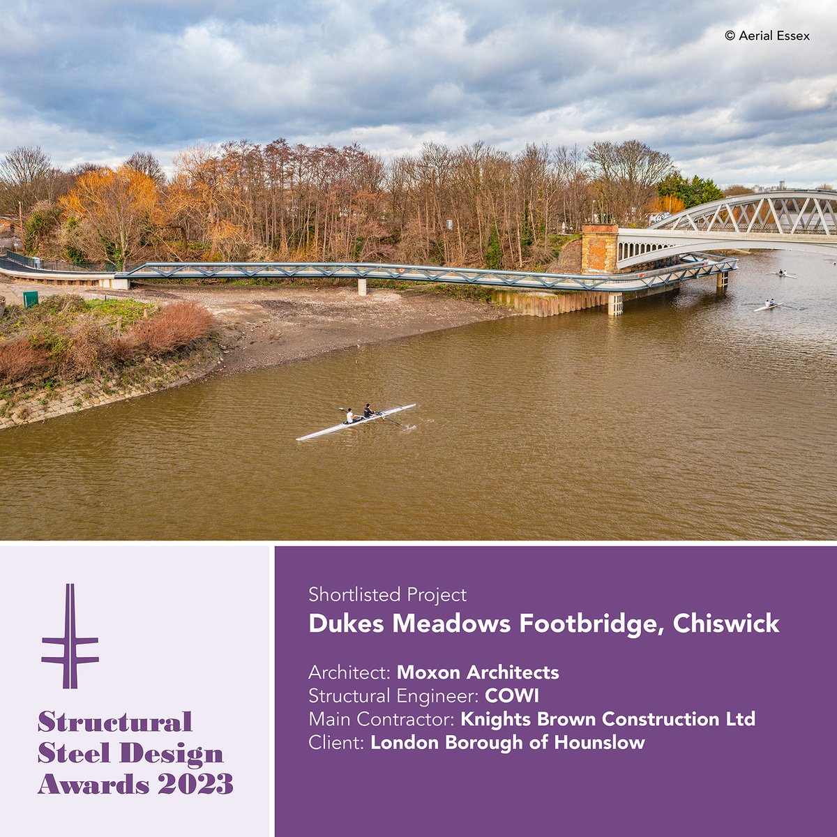 SHORTLISTED PROJECT #SSDA2023 Dukes Meadows Footbridge, Chiswick Architect @moxonarchitects, Structural Engineer @COWI_UK, Main Contractor @knightsbrown, Client #LondonBoroughofHounslow Winner/s announced 28 September 2023 #constructionalsteelwork ow.ly/Vs6w50PfTr5