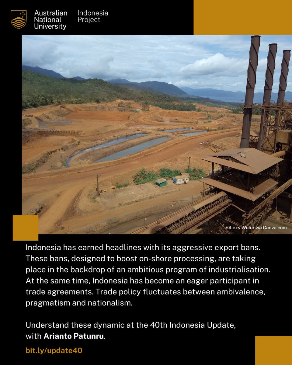 ANUIndonesia's tweet photo. Don't forget to register for the 40th Indonesia Update!
See @acopatunru (@ANUCrawford, @ANUasiapacific) explore the sometimes contradictory world of #Indonesia's #trade policy.
https://t.co/YHRglgILca https://t.co/c2UKhbu5mn