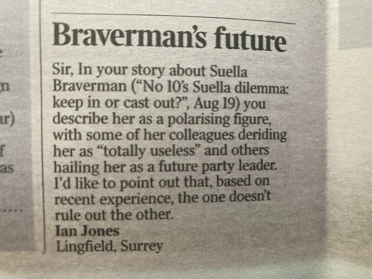 Excellent letter in this morning’s Times