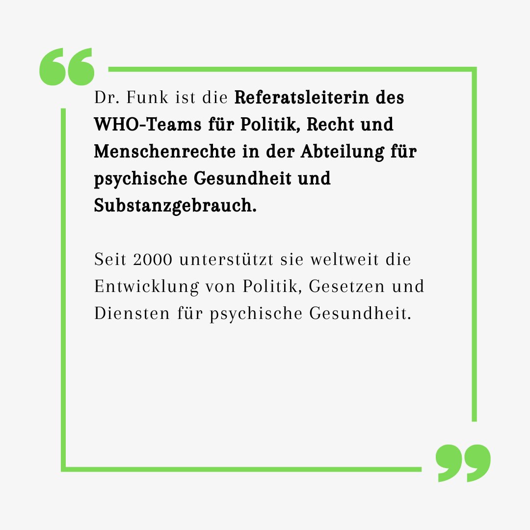 SuSe_2023's tweet photo. Wir freuen uns, unsere Vortragende Dr. @MichelleFunk3  von der @WHO  vorzustellen! 
 #Psychiatrie #Kongress #Wien #Trialog 

✍️ https://t.co/pxKuL52qdC 
📍@univienna 
📅30.8.-1.9.2023

🎓WHO QualityRights E-training: ein menschenrechtsbasierter Ansatz für die ganze Welt (ENG)🇬🇧 https://t.co/FbHxOzrIcg