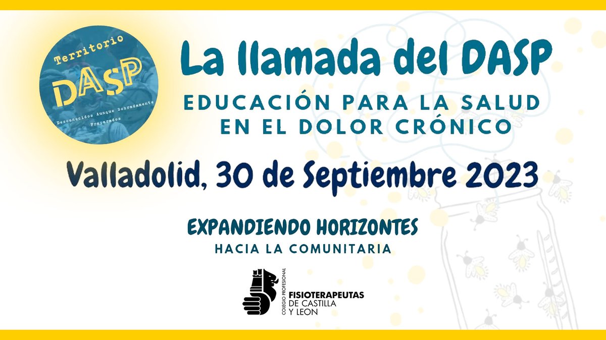 🐝 FORMACIÓN !
Conoce el <a href="/Territorio_DASP/">FISIOTERAPEUTAS APYSC</a> !!
El IIº Encuentro entre fisioterapeutas de At. Primaria y Salud Comunitaria: "La llamadas del DASP. Educación para la salud en el dolor crónico."
Abiertas inscripciones hasta el 15 de septiembre. 
¿Cómo te inscribes?
Sigue 👇