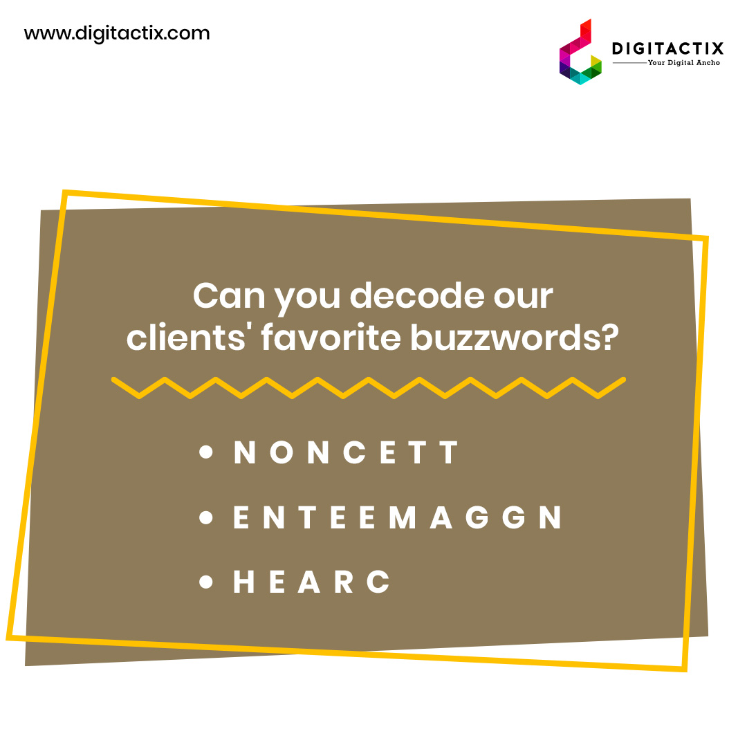 Challenge time! 🧩 Are you up for some wordy fun? 🤓🔍

Rearrange these letters to find out common marketing terms our clients adore.

Drop your answers below!👇

#AchieveExcellence #MarketingTerms #Agency #Clients #DigitalMarketingServices #Buzzwords