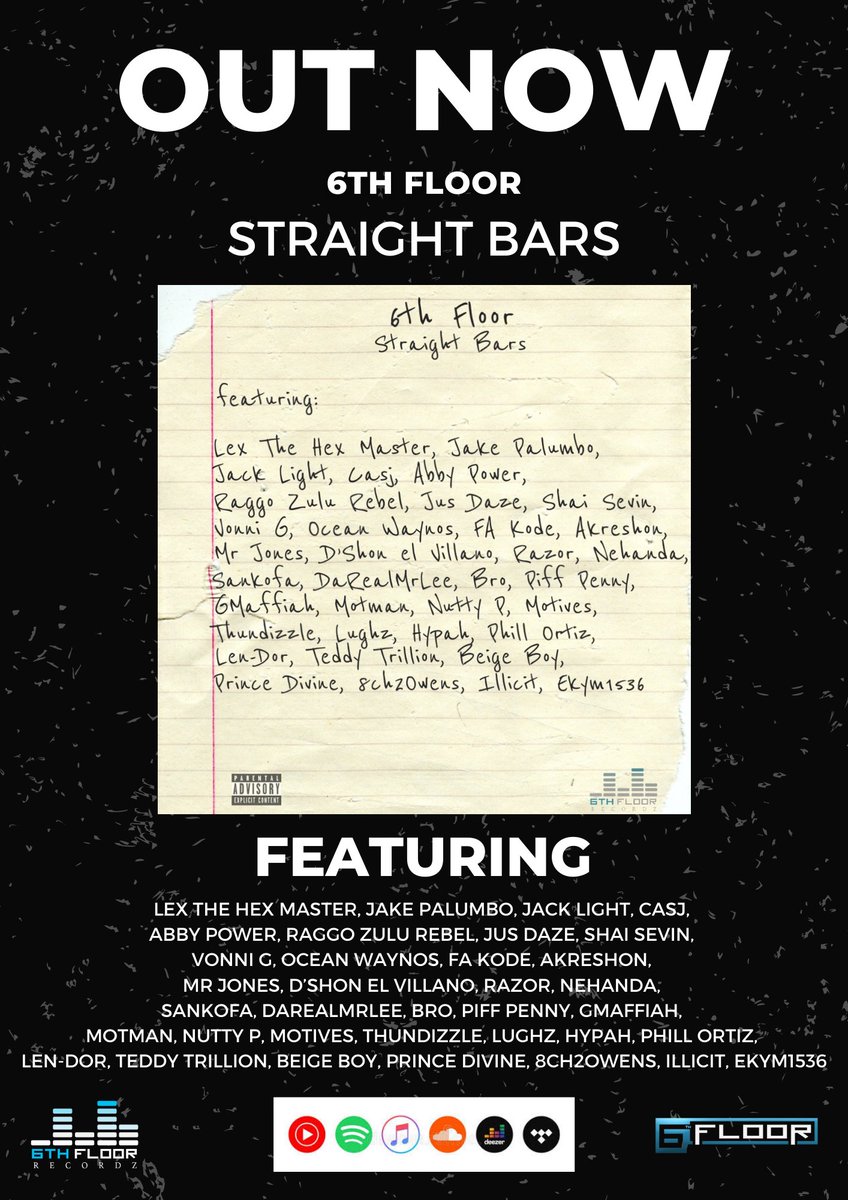 #StraightBars #OutNow feat. @lexthehexmaster @jakepalumbo @MCJackLight @CasjTheHitMaker @Abby_MPower @raggozulurebel @JusDaze @iamshaisevin @VonniG414 

open.spotify.com/album/3YTmnpHz…

music.apple.com/gb/album/strai…

music.amazon.co.uk/albums/B0C9SDR…

deezer.page.link/ECpujz4svyGnsd…