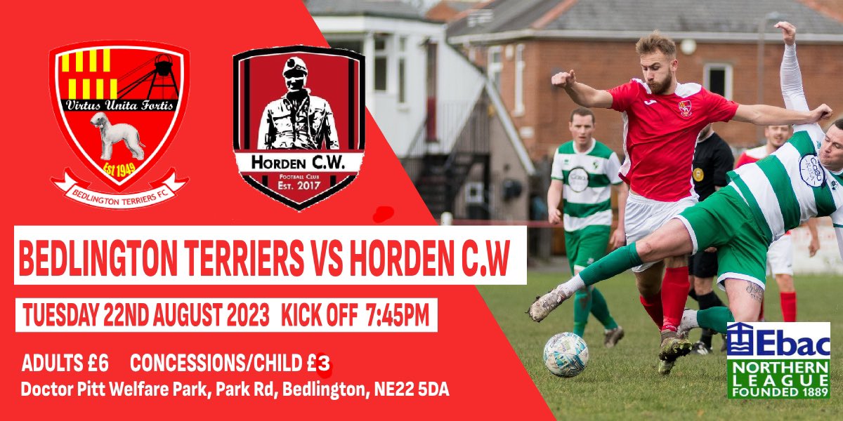 𝙉𝙀𝙓𝙏 𝙐𝙋 | <a href="/HordenCWFC/">Horden Community Welfare FC</a> (𝙃)  

📆 Tuesday 22nd August 2023
⏰ 7:45pm 
🎟️ £6 Adult, £3 Conc. 
🍔 Food served from 7:15pm 
🥤 Bar open 6:00pm
🏆 EBAC Division 2