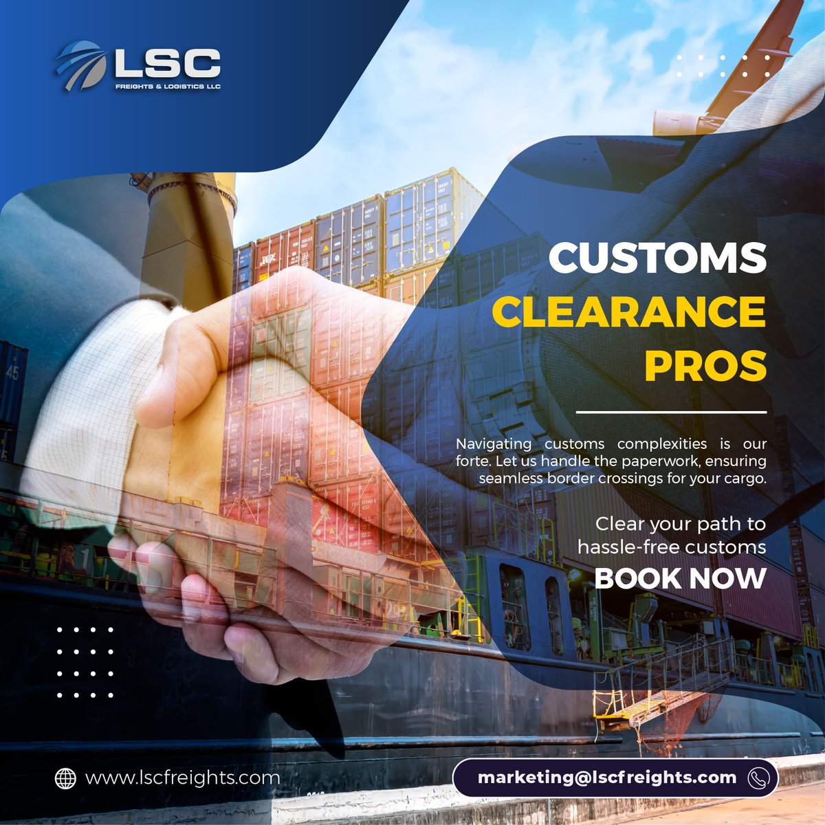 Seamless Customs Clearance Assistance 🛃🌍✈️

📩 Reach us at marketing@lscfreights.com or dial +971 4329 8666.
Embark on limitless logistics at wwww.lscfreights.com 🌐 #LSCFreights  #CustomsClearance #GlobalClearance #EfficientProcessing #SmoothLogistics #CustomsAssistance