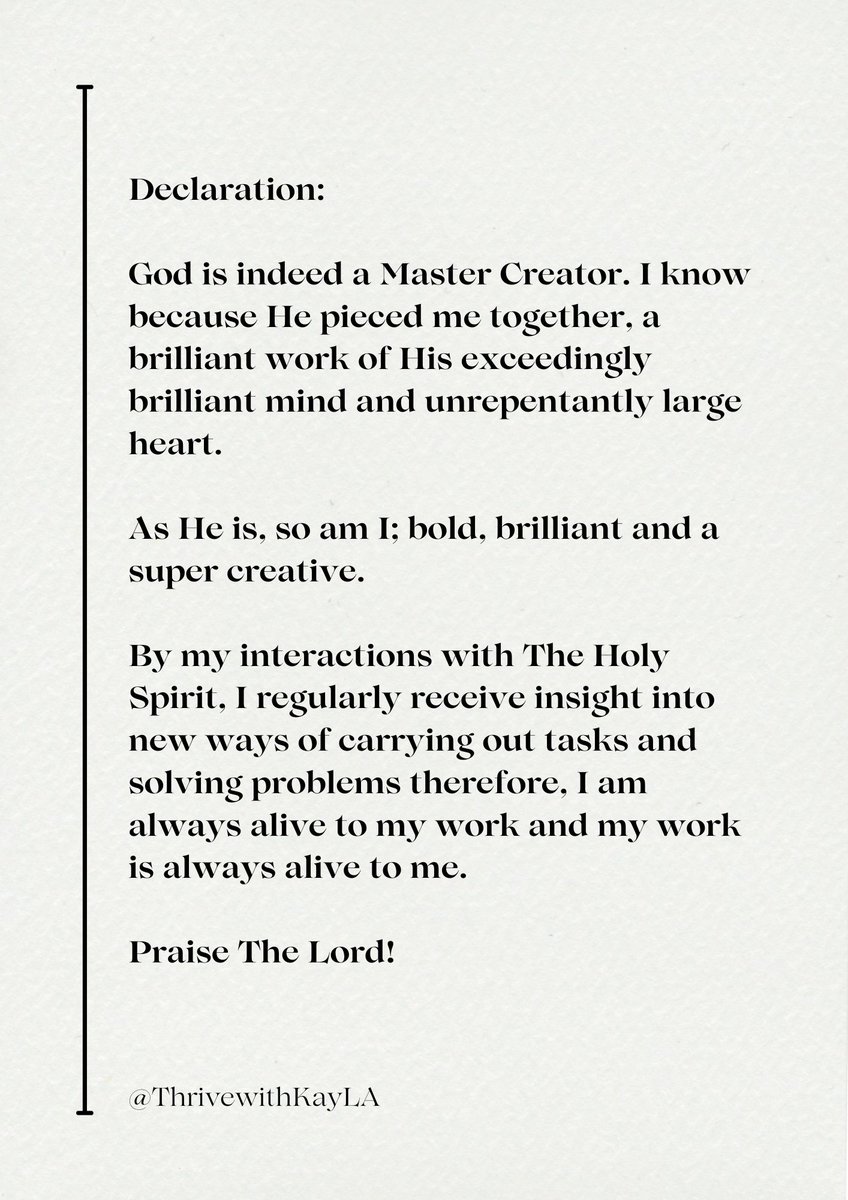 ThrivewithKayla's tweet photo. Our heavenly Father is a Creative par excellence, no wonder we always come up with brilliant ways of solving problems. How wonderful it is that we have His mind.
#SuperCreatives
#ThrivewithKayLA
#ThriveTogether
#Thrive https://t.co/pWctbkiQ0Y