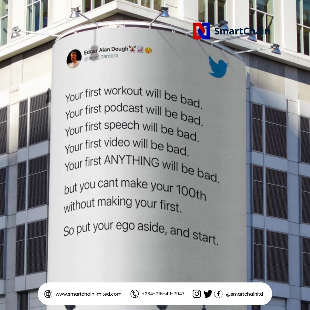 SmartChainLtd's tweet photo. Just start! Embrace the journey: your beginnings might be rough, but they're the stepping stones to greatness. Don't let fear hold you back. 

#smartchain 
#embracethefirst #growthmindset #firststeps https://t.co/8rgFzNFvQK