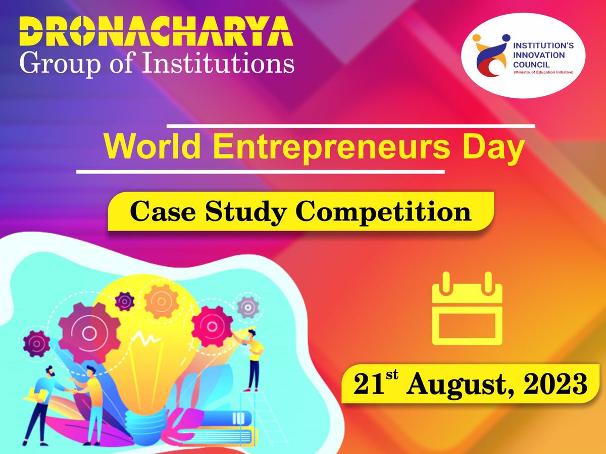 DronacharyaDgi's tweet photo. IIC Cell, Dronacharya Group of Institutions, Greater Noida organized case study competition on โโ World Entrepreneurs Day โโ on 21stAugust, 2023.
#Competition
#innovativemind
#azadikaamritmahotsav
#aicte
#institutioninnovationcouncil
#DronacharyaGroupofInstitutions https://t.co/FjWTAXvuvf