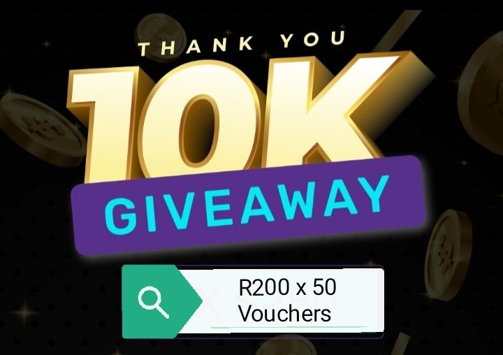 Thank you for 10k Followers. Confirmed, I will spend 10k Today for give away vouchers R200 x 50 Vouchers. I will send them on DMs Do not DM me asking for a voucher, I will DM you If you always like and retweet my post you stand a good chance of winning yourself R200 voucher.