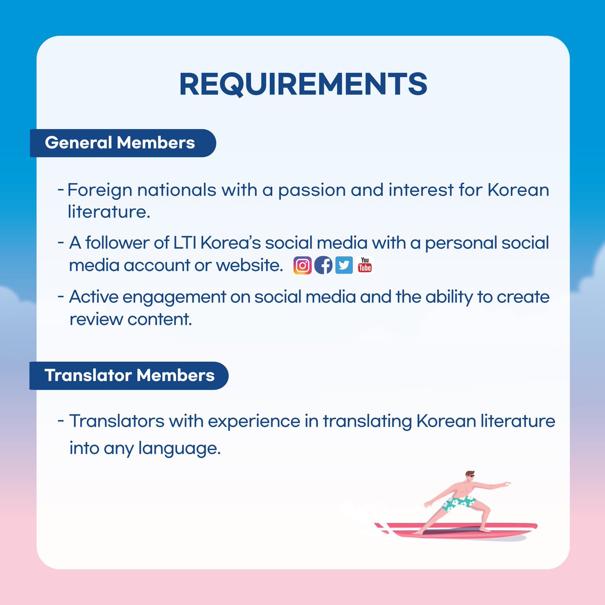 ltikorea's tweet photo. (2/2) If you're a fan of #Koreanliterature, check out the #Review page on KLWAVE's homepage for more fun, and become a surfer in the #Partywave today!

📍Party Wave Guidelines page: https://t.co/i1YYvXvsw8
📍Application Google Form: https://t.co/Qi2ZqRUn7P https://t.co/bc9W6mE4XS