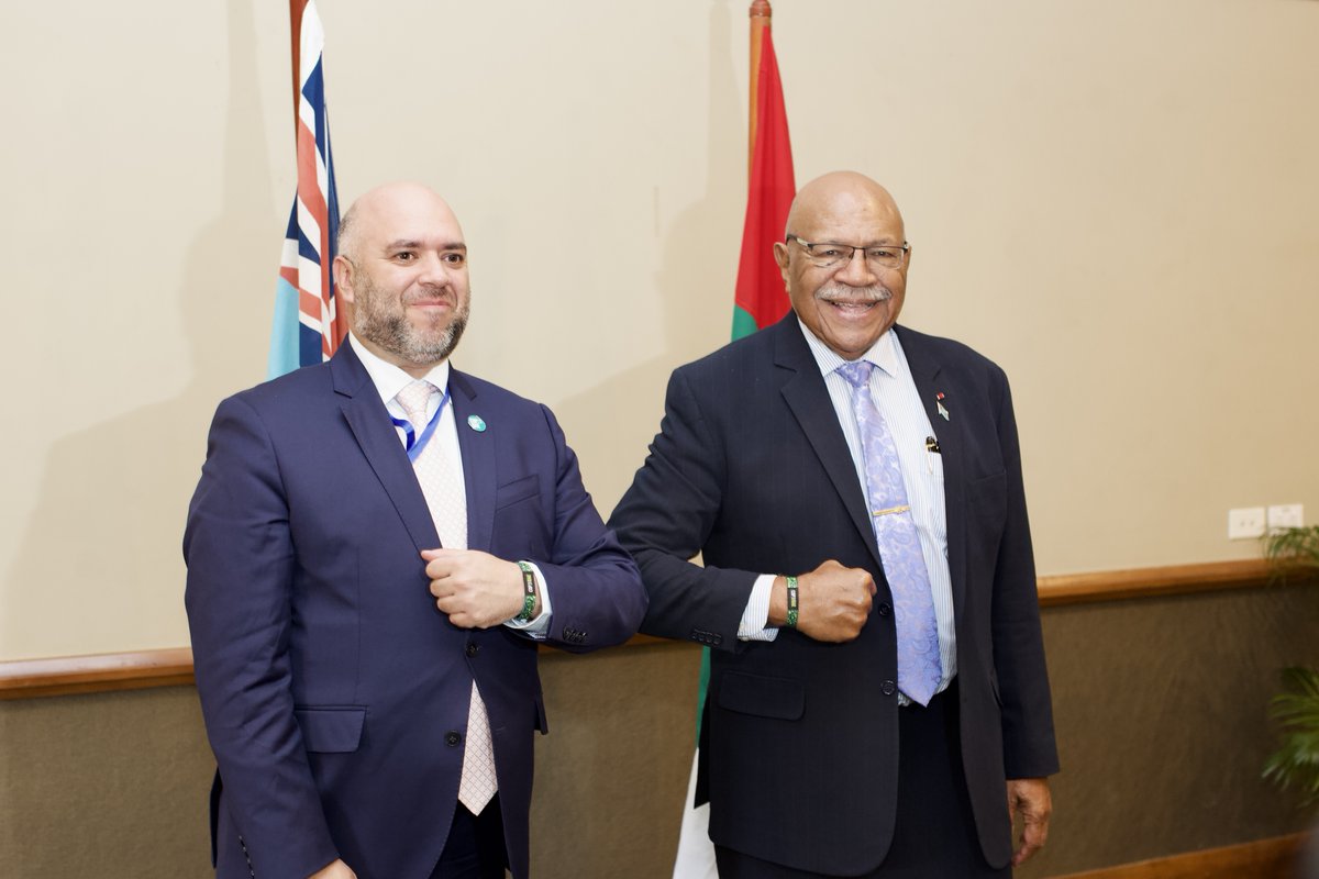 #COP28 DG Majid Al Suwaidi engaged in a constructive dialogue with 🇫🇯 Prime Minister <a href="/slrabuka/">Prime Minister Sitiveni Rabuka</a> on Fiji’s climate ambitions and COP28’s commitment to placing inclusion at the heart of its Presidency.