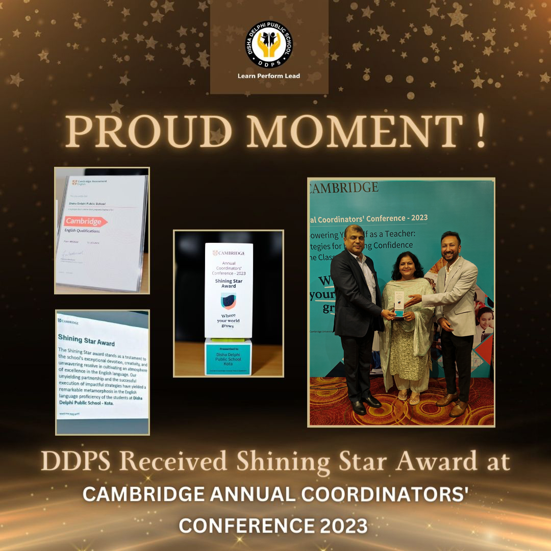 🌟Honored to shine bright!

DDPS is thrilled to announce our receipt of the Shining Star Award at the Annual Coordinators' Conference 2023🏆 

On behalf of school, Controller DDPS, Dr. Sarika Mohta received the prestigious award in Delhi on August 19th.

#CambridgeEnglish
#DDPS