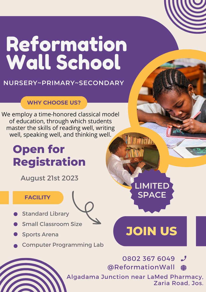 At Reformation Wall School, we are equipping our students for a life of wisdom, virtue, and eloquence to the glory of God. Join us 👇🏿