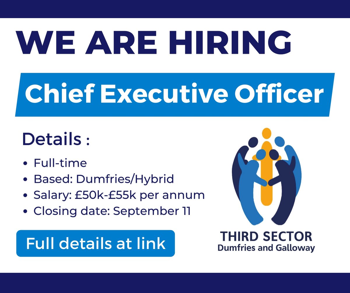 Our current Chief Executive Officer is due to retire later this year and the search has started for the person to take over. Are you that person?

Discover more about the role here: tsdg.org.uk/jobs/tsdg-chie…

#thirdsectordg #thirdsectorjobs #dumfriesandgalloway