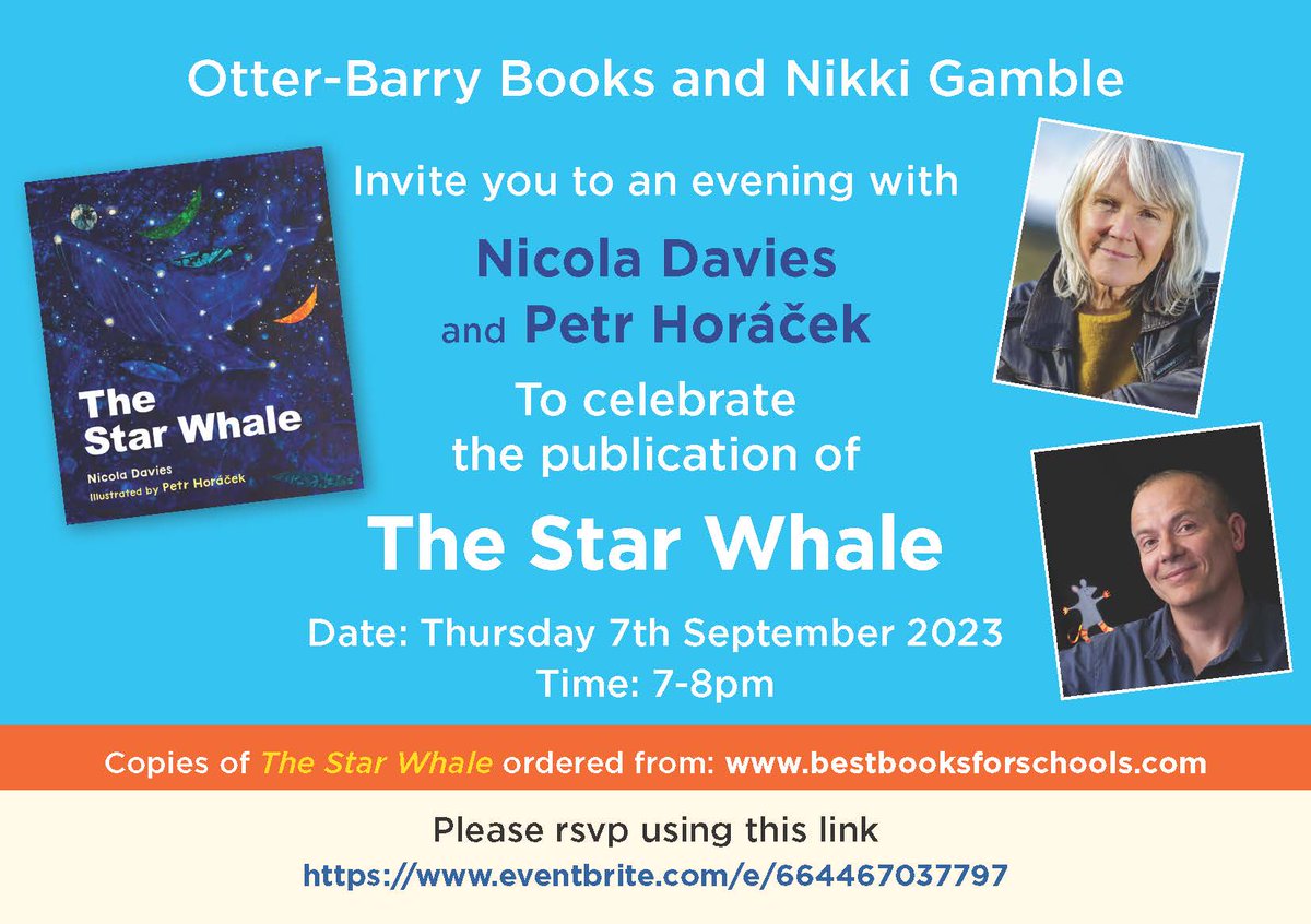 We have so much exciting news to share with you. First, we are kicking off the academic year with the launch of The star whale with @nicolakidsbooks and @PHoracek An absolute dream team! @OtterBarryBooks @bouncemarketing @Kathleen_Robb eventbrite.co.uk/e/664467037797… All welcome.