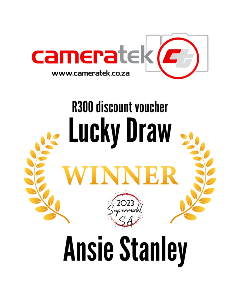 SupermodelSA's tweet photo. 🏆 Thanks for voting during our RWC 2023 Theme. The Lucky Draw winner of the R300 @cameratek discount voucher is Ansie Stanley 🎉.
#supermodelsa #southafrica #modelshoot #portfolio #casting #modelsearch #model #modelling #modellife #headshots #cameratek https://t.co/r2nqhE4jtE