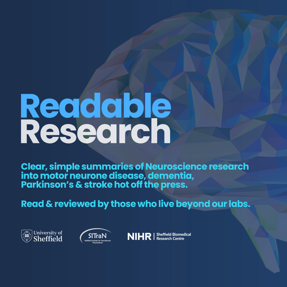 ReadableR's tweet image. Introducing Readable Research.

We aim to make complex neuroscience research accessible &amp;amp; clear for everyone.

MND, dementia, Parkinson's &amp;amp; stroke lay summaries - written by scientists, reviewed by those who live beyond our labs, and available for all at readableresearch.com