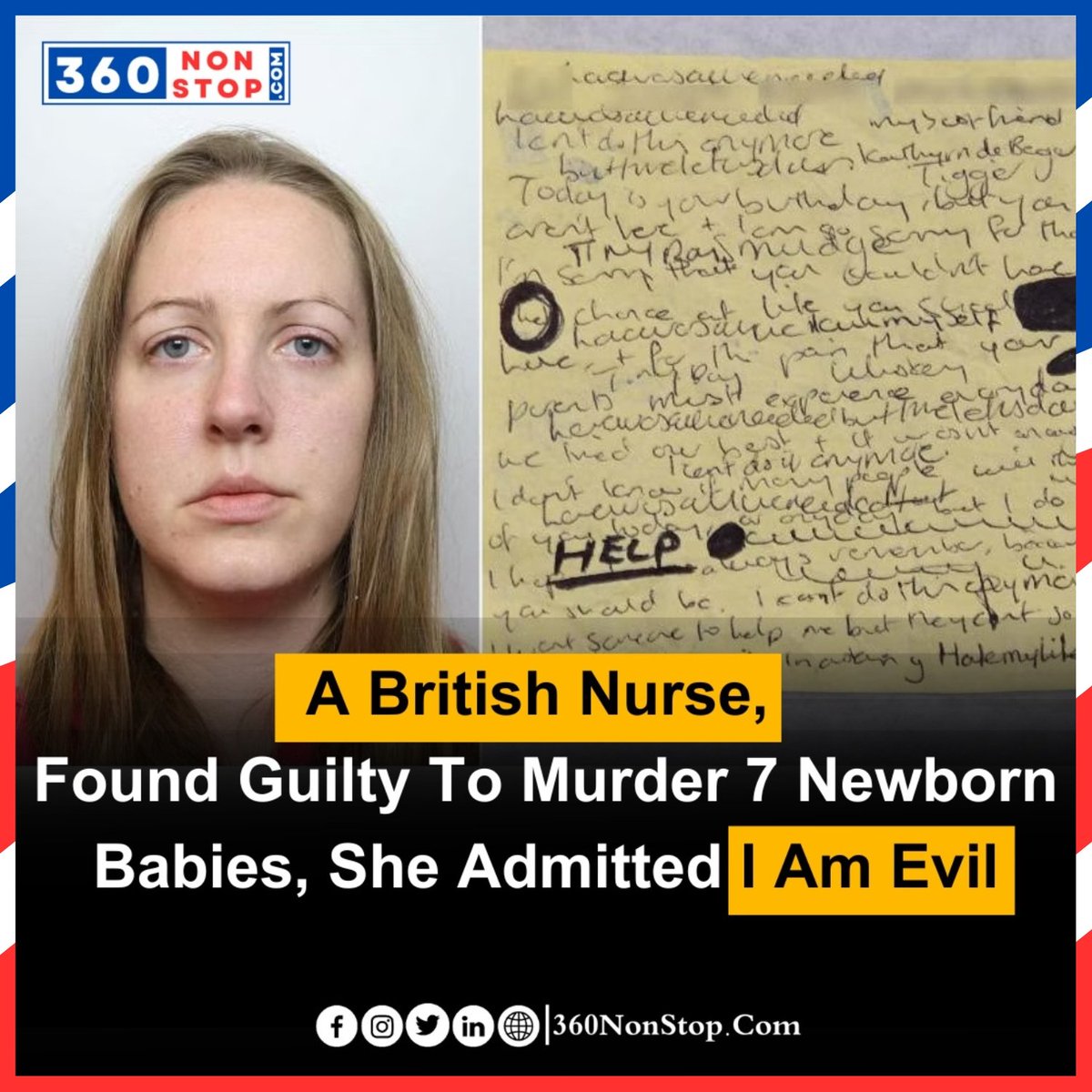 A British Nurse,  Found Guilty To Murder 7 Newborn Babies, She Admitted I Am Evil.
#BritishNurse #MurderCase #NewbornBabies #GuiltyVerdict #CrimeNews #JusticeServed #TragicIncident #LegalJustice #EvilActs #Heartbreaking #360Nonstop