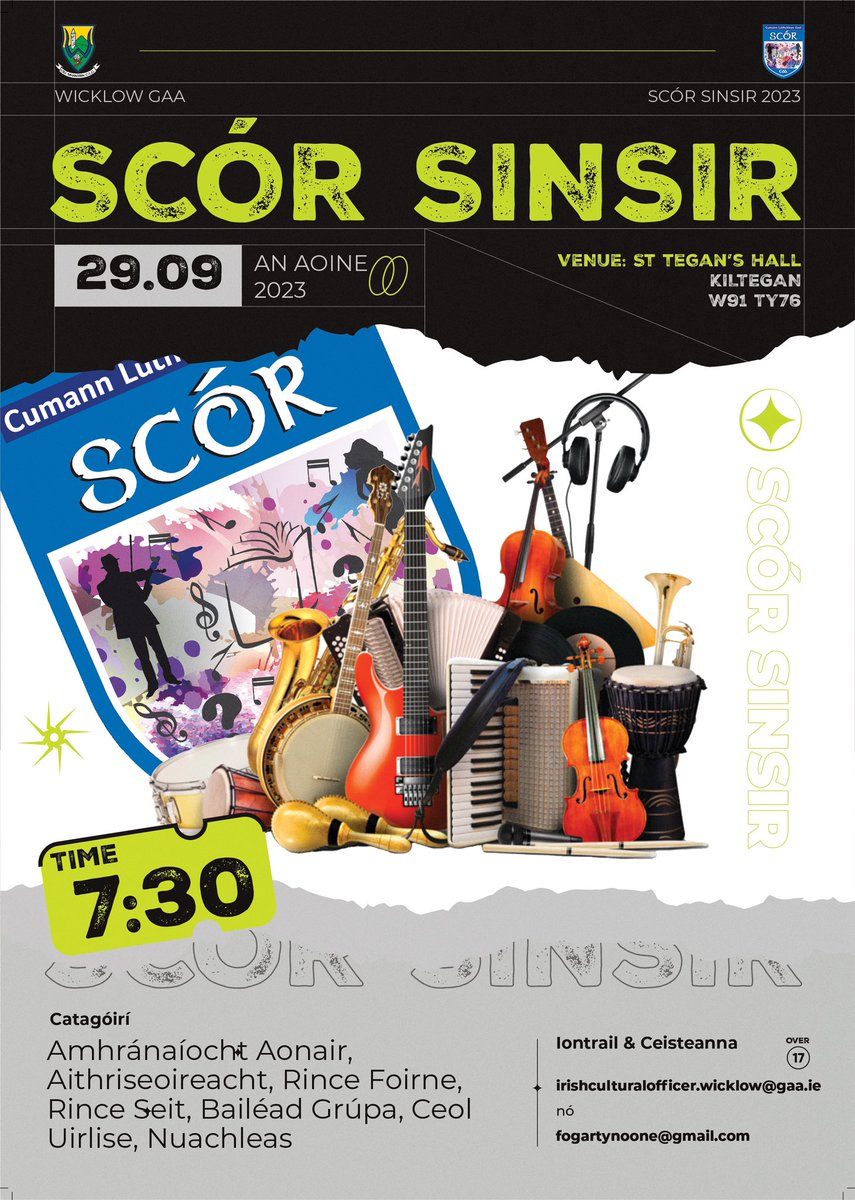 Scór Sinsir 23!
 
Tá áthas orainn fógairt go mbeidh <a href="/kiltegangaa/">kiltegan gaa</a> ag óstáil Scór Sinsir i mbliana ar an Aoine 29ú Meán Fómhair! 
Beidh Tráth na gCeist ar ar an 22ú lá i bPáirc Echelon.
<a href="/ScorLaighean/">Scór Laighean</a> 

#scór #WicklowGAA #GAAgaeilge