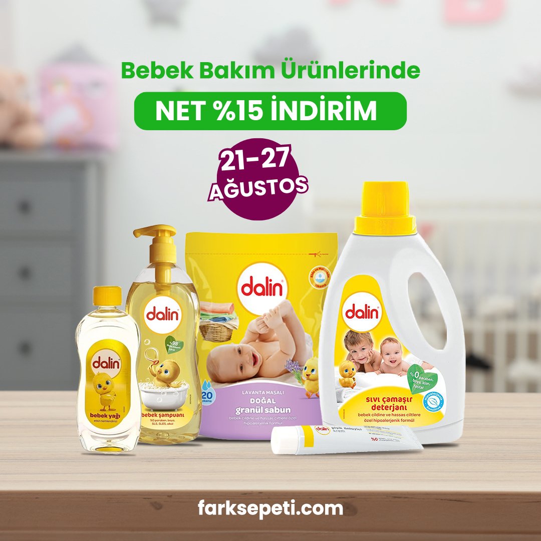 👼Dalin bebek bakım ürünlerinde %15 indirim
📲Hemen sipariş vermek  için farksepeti.com a tıklayabilirsiniz
#dalin #bebekbakım #krem #şampuan #market #süpermarket #indirim