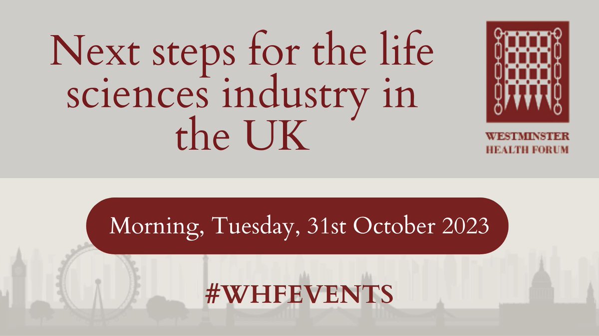 #WHFEvents are hosting an online conference on the 31st October discussing Next steps for the life sciences industry in the UK! Our speaker line up includes @UK_Life_Science @LeaMilligan and more! More information: westminsterforumprojects.co.uk/conference/Lif…