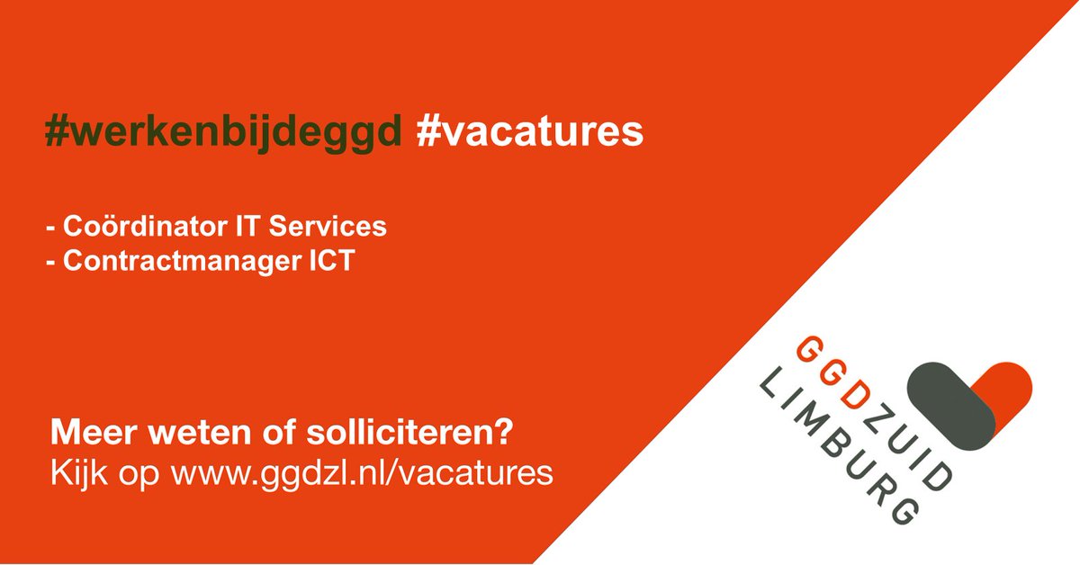 Binnen de afdeling Procesmanagement, Informatiemanagement, Communicatie en Automatisering (PICA) zijn wij op zoek naar een Contractmanager ICT en een IT Service Beheerder met een coördinerende rol.

Interesse? Neem dan een kijkje op de website: ggdzl.nl/over-de-ggd/va…