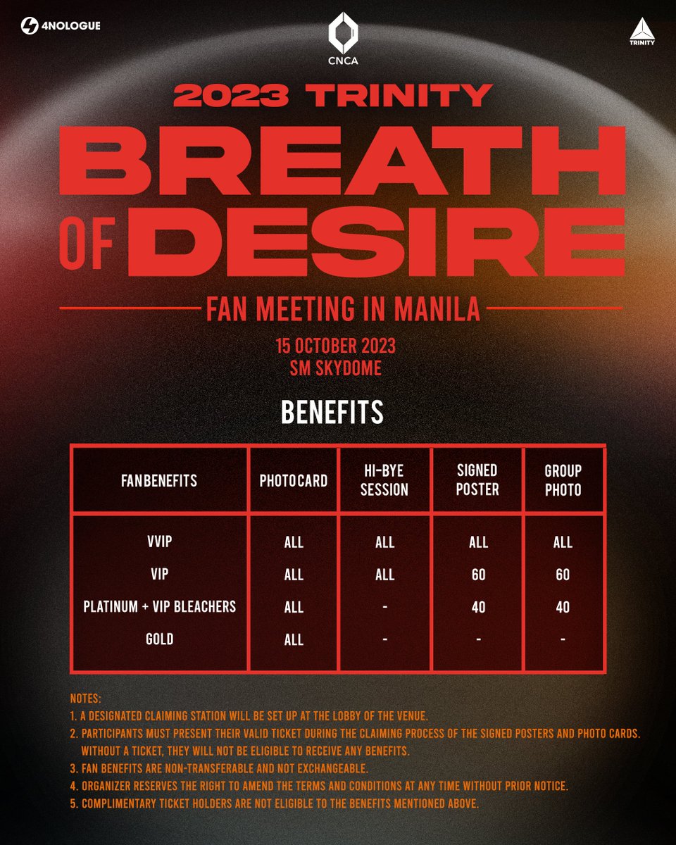 TRINITY_TNT_OFC's tweet photo. Dear all TWILIGHT, the excitement is building up! Don't miss the chance to meet TRINITY at ‘2023 TRINITY BREATH OF DESIRE FAN MEETING IN MANILA’

🗓️ 15 OCTOBER 2023 [ 7PM ]
📍SM SKYDOME, MANILA

#TrinityBreathOfDesireInManila
#TRINITY_TNT
#4NOLOGUE https://t.co/7uI0coHiL8