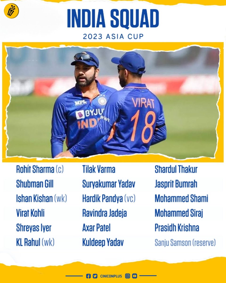 Ciniconplus's tweet photo. Team #India #AsiaCup2023 squad 🙄

#Ciniconplus #RohitSharma #ViratKohli #SanjuSamson #BCCI https://t.co/DR8w1EmfmN