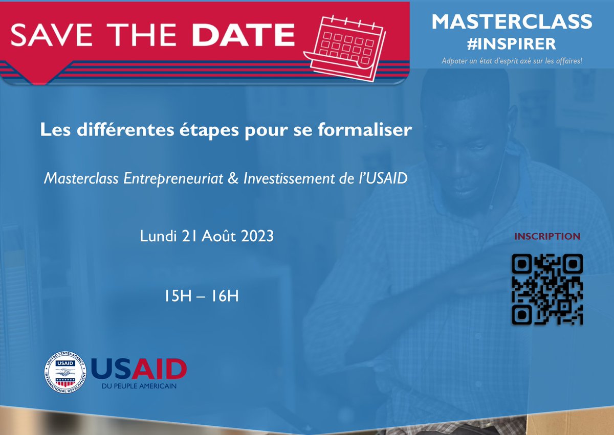 Vous êtes porteur de projet, débutant en entrepreneuriat ou Service de Conseil aux Entreprises  ? Rejoignez-nous à partir de 15 heures pour une masterclass sur la formalisation!
Lien d'inscription: shorturl.at/dxyRS