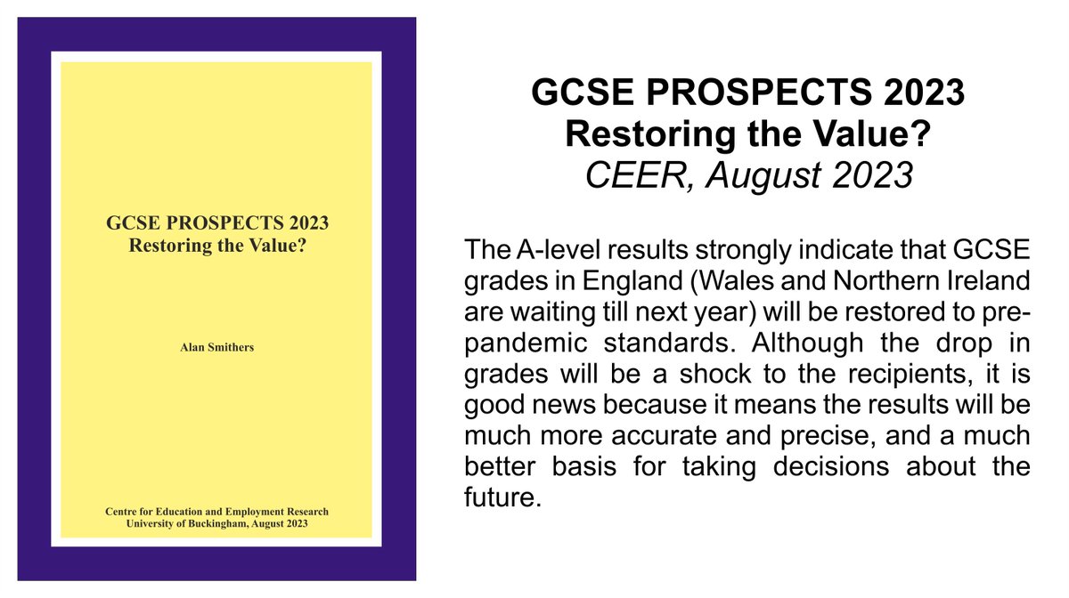 What do this year's GCSE results have in store? Clue: look what happened to A-levels! CEER's latest report is available on its website (alansmithers.com) and will be on the University's (buckingham.ac.uk/research/ceer/…).