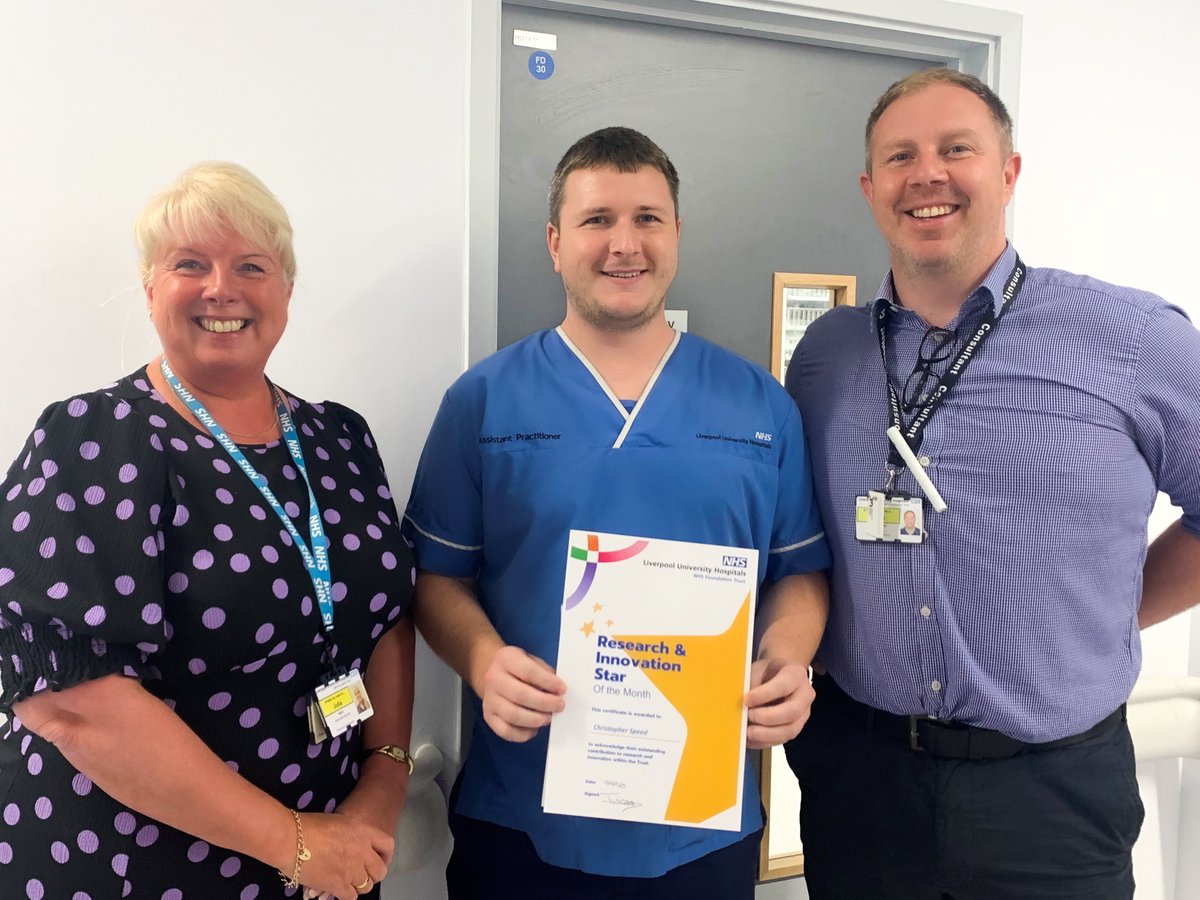 Congrats Chris Speed, ED HCA, on achieving the Research &amp; Innovation Star award ⭐

Chris was nominated for his work on the PRONTO trial, identifying possible sepsis patients who attend our ED department

With support from Chris, the team have recruited over 1000 patients.