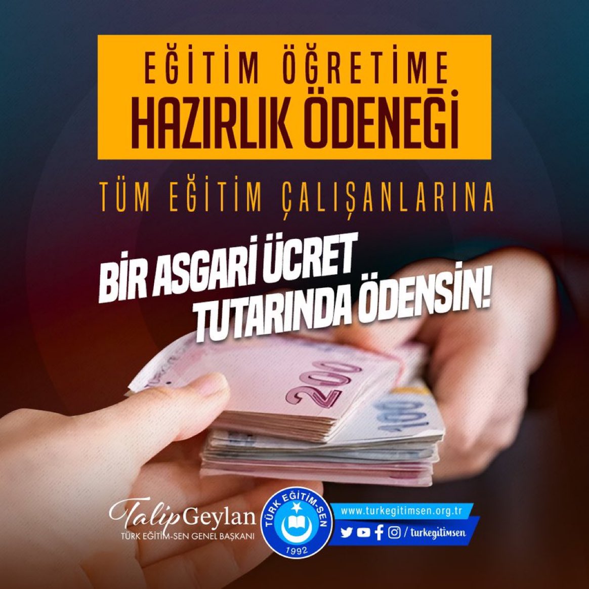 TRogretmen's tweet photo. TALİP GEYLAN: Sayın @Yusuf__Tekin ‘in bu ayrımcılığa son vermesini ve 1 asgari ücret tutarında bütün eğitim çalışanlarına Eğitim Öğretime Hazırlık Ödeneği verilmesini sağlanmasını bekliyoruz. (@TalipGeylan06 ) https://t.co/XgyhMHB0v6