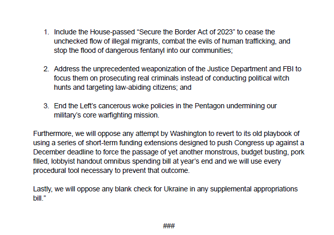 Today the House Freedom Caucus took an official position on a continuing resolution to fund the government if the appropriations process is not complete by September 30th: