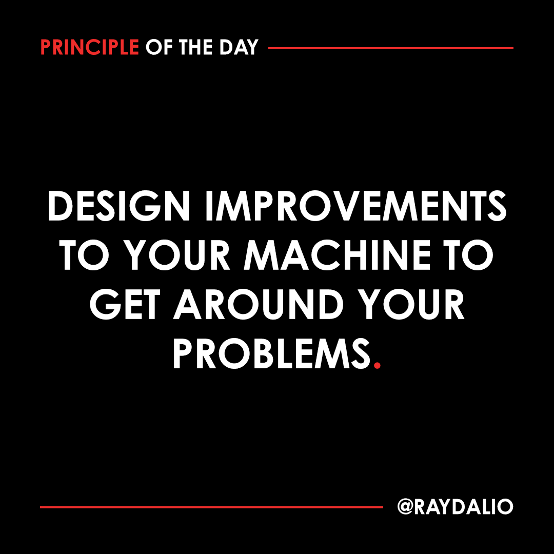 RayDalio's tweet photo. Once you’ve successfully diagnosed the problems standing in the way of your achieving your goals, you need to design paths for solving them. Designs need to be based on deep and accurate understandings (which is why diagnosis is so important); for me, it’s an almost visceral process of staring at problems and using the pain they cause me to stimulate my creative thinking.

All of the details and plans must extend from a high-level visualization of what is required to solve the problem. Only when you have such a sketch can you begin to fill it in with specifics. Those specifics will be your tasks; write them down so you don’t forget them.

While the best designs are drawn from a rich understanding of actual problems, when you’re just starting out on something, you often have to design based on anticipated problems as opposed to actual ones. That’s why having systematic ways of tracking issues (the Issue Log) and what people are like (the Dot Collector) is so useful: Instead of just relying on your best guesses of what might go wrong, you can look at data from prior “at bats” for yourself and others and come to the design process with understanding rather than having to start from scratch.

The most talented designers I know are people who can visualize over time, running through different collections of people from the scale of small teams to entire organizations, accurately anticipating the kinds of results they’ll produce. They excel at design and systemization. Creativity is also important to this process, as is character, because the most important problems to design around are often the hardest, and you need to come up with original ways of addressing them and be willing to make hard choices (especially when it comes to people and who should do what). #principleoftheday