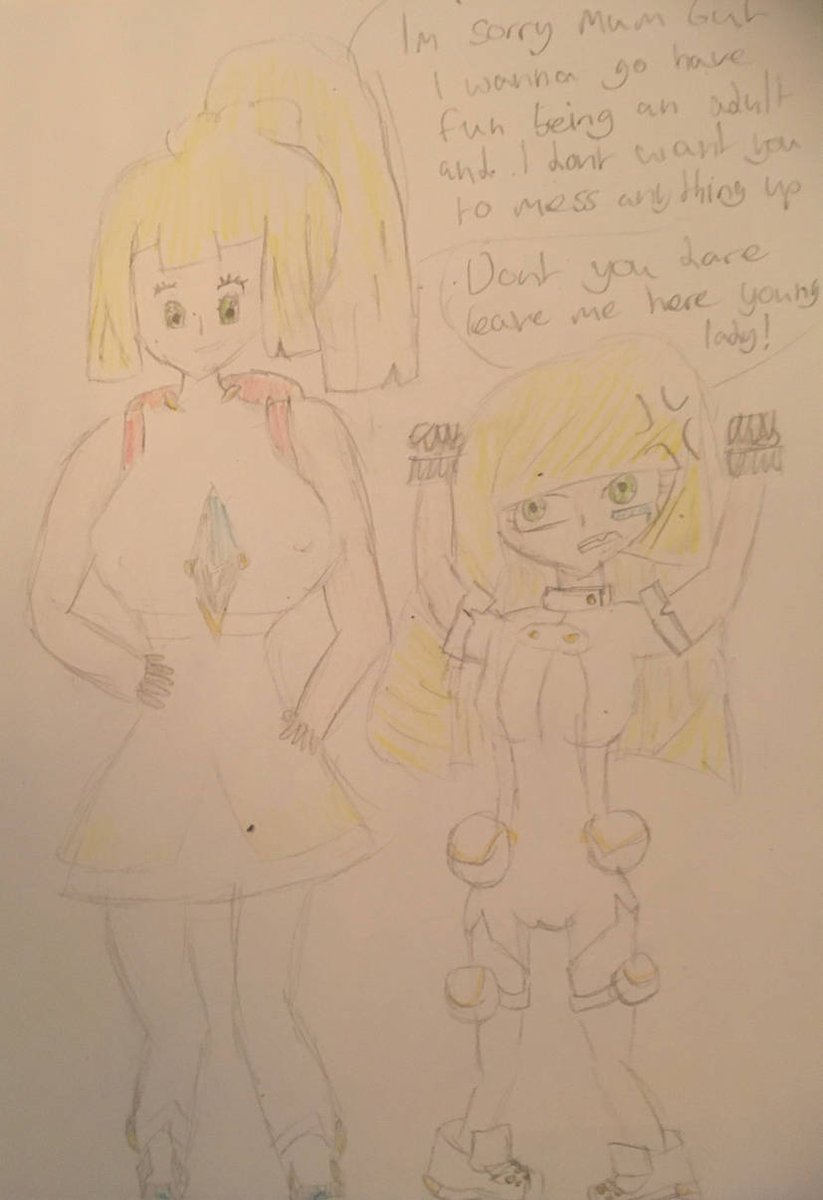 JadeSpecter's tweet image. Lillie and Lusamine Age Swap
Lillie, wishing to get out of being punished by her mother has Nebby Swap their ages, with her new adult body she traps lusamine so she can go have fun #ageswap #Pokemon