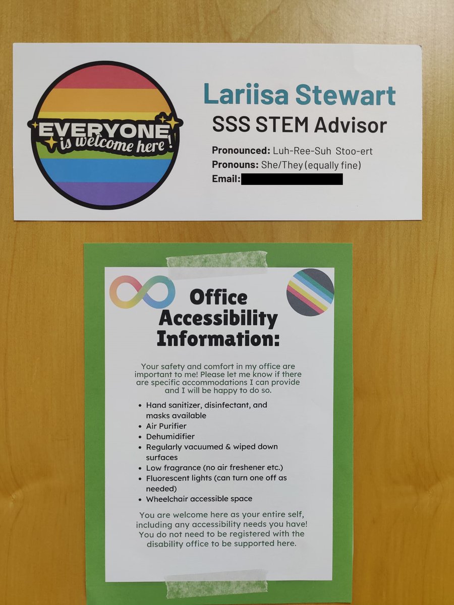 Everyone loved my accessibility info sign, so I thought I would share the updated version! These are hanging on the front of my office door. #AcademicChatter #a11y #Accessibility #TheFutureIsAccessible