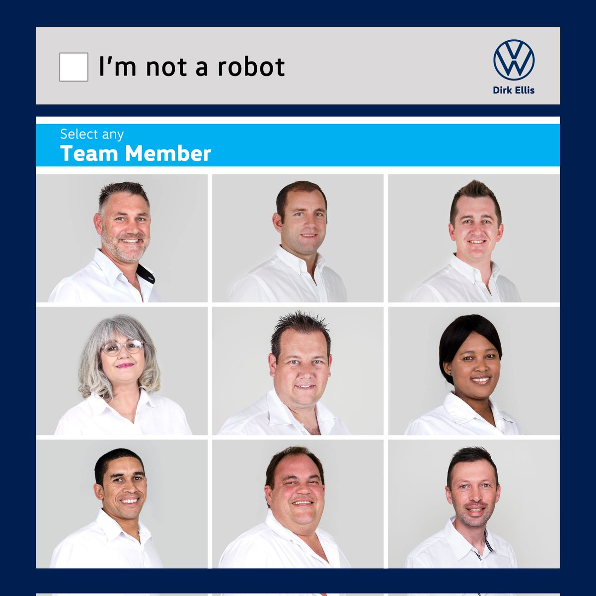 DirkEllisVW's tweet photo. We are Dirk Ellis Volkswagen. Through our sales team's human touch, we can verify that we’re a trustworthy @VolkswagenSA Dealer boasting top-class customer care and consistent service delivery.
#ImNotARobot https://t.co/JgGHt3tho3