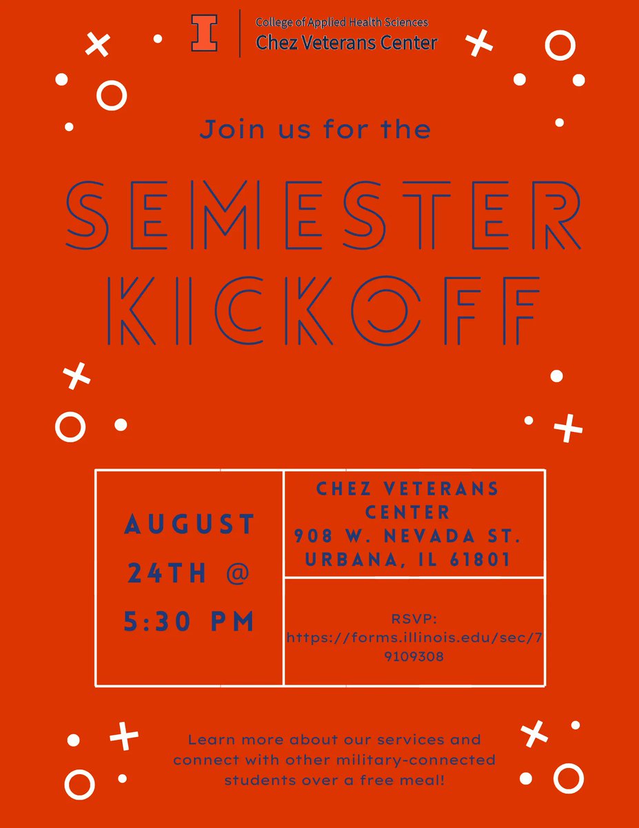 CVCatIllinois's tweet image. 🎉 Ready to kick off an amazing fall semester? Join us on August 24th, 5:30-7pm! Discover our services, connect with fellow military-connected students, and embark on a journey of support and success. See you there! 🚀📚🤝 

RSVP: buff.ly/47t5oTn 

#FallKickOff #Military
