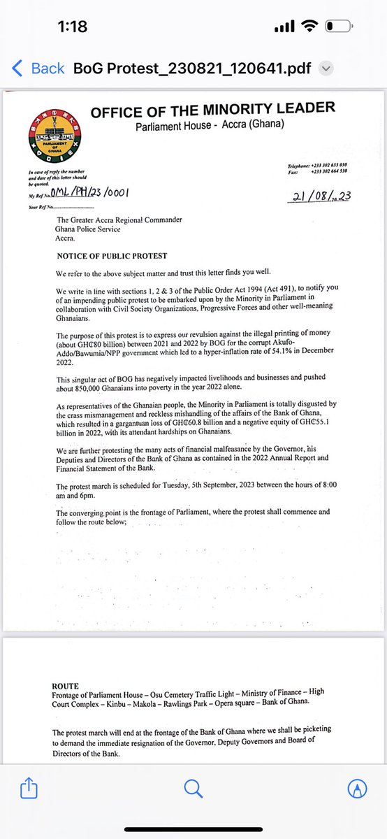 _AshaimanBoy's tweet photo. Breaking News;
Notice of historic #OccupyBOG demo duly served on the Ghana police service; Demo to take place on Tuesday, 5th September, 2023.
Enough of the criminal and willful recklessness. Let’s arise to save Ghana now!*
#AddisonMustGo
#BOGDirectorsMustGo
#8DaysMore https://t.co/MapzktvBzv