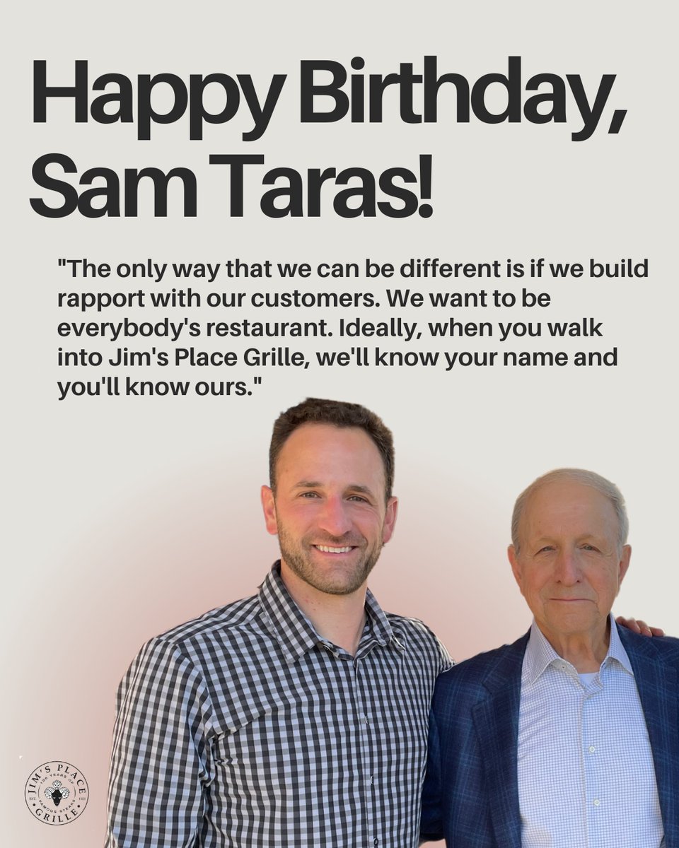 jimsplacegrille's tweet photo. In celebration of our fearless Co-Founder, Sam Taras' birthday, we're throwing it back to what he said in a 2011 edition of At Home Memphis &amp; Mid South Magazine! Today and everyday, we are thankful for the way you make everyone feel welcome. Cheers to you 🥂🎂 #jimsplacegrille https://t.co/noKFC9Yf92